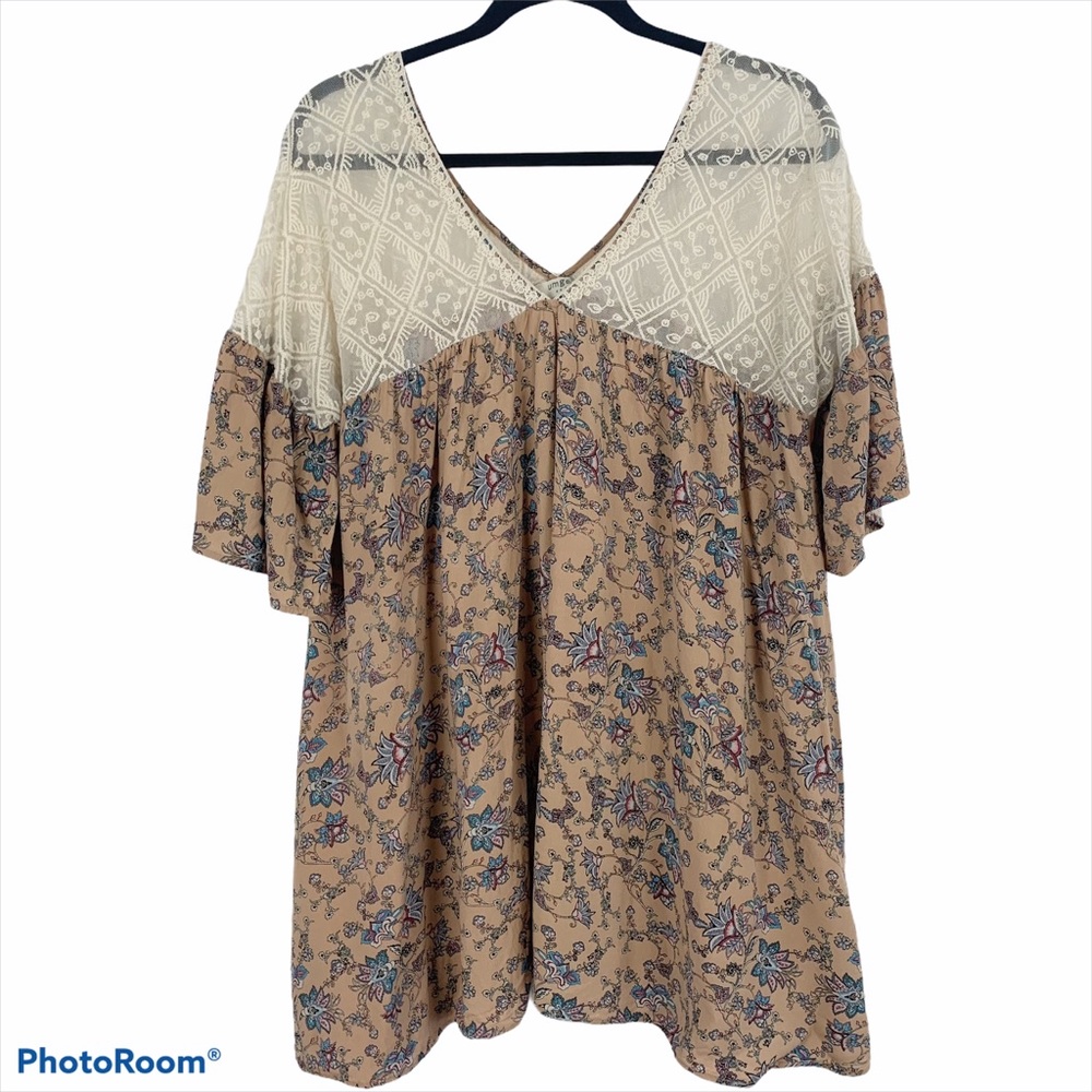 Umgee Boho Floral Lace Trapeze Mini Dress L